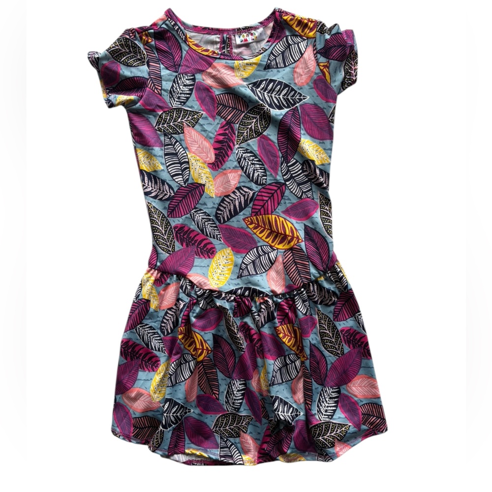 Dot Dot Smile Girl’s 7 Colorful Leaf Print Drop Waist Dress